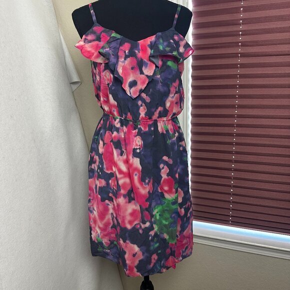ALICE + OLIVIA dress sz S Pink Purple Floral Stretch Silk Ruffle Wrap gardencore - Picture 1 of 7